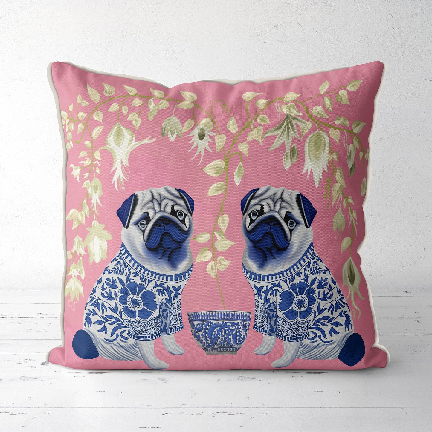 Chinoiserie Mopsar Dekorationskudde